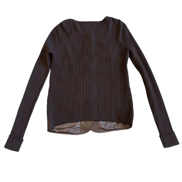 Karen Kane Lamb Leather Merino Wool Button Down Jacket Sweater Knit Size Medium - Picture 5 of 9